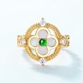 wholesale Original design retro court-style white shell window flower ring for women, S925 sterling silver inlaid with jadeite, available for dropshipping-0-1