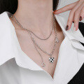 wholesale S925 Sterling Silver Korean Style Ins Double Layer Fringe Black and White Checkerboard Heart Collarbone Necklace Trendy Pendant-0-3