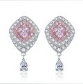 wholesale S925 Sterling Silver New Design High Carbon Diamond 6*6 Pink Diamond Stud Earrings for Women Light Luxury Ear Jewelry-0-5