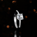 Sterling Silver Natural Blue Topaz Moissanite One-Carat Princess Square Shape Ring-0-1