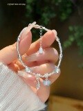 wholesale 999 Silver Lucky Bamboo Knot Agate and Broken Silver Bracelet for Women, Minimalist New Chinese Style Beaded Bracelet-0-17