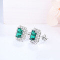 wholesale 925 Silver Yuntong Jewelry New Retro Emerald-Inlaid Small Octagon Fashionable and Elegant Slimming Women's Stud Earrings-0-3