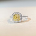 wholesale S925 Sterling Silver Yellow Diamond Ring for Women, Simple and Stylish Four-Prong Square Setting, Trendy and Sweet Ins Style Diamond Ring, Popular on TikTok-0-1