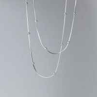 wholesale S925 metal women's Japanese and Korean style minimalist light bead necklace small fresh snake chain short collarbone chain D3143-S925 Silver Necklace 925 Silver