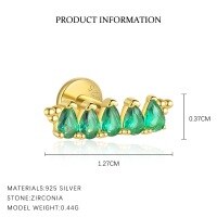 wholesale S925 Sterling Silver Wholesale Women's Earrings With Green Zircon, Irregular Design For Luxurious Style-E4826-Gold/Single 925 Silver