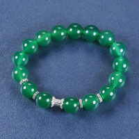 S925 Sterling Silver 10MM Natural Green Chalcedony Buddha Bead Ruyi Pendant Necklace-Buddhist prayer bead bracelet 16CM-SL033  Natural chalcedony