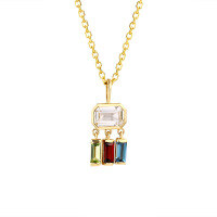 wholesale 10K Gold Summer New Geometric Crystal Pendant Women's Necklace, Minimalist Versatile Energy Pastel Color-Candy Color Crystal Pendant 10K Gold
