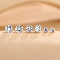 wholesale S925 Sterling Silver Moissanite Stud Earrings Simple Six-Prong Single Stone Earrings for Women Versatile Elegant Moissanite Earrings Hypoallergenic Ear Jewelry-0.1CT+0.1CT