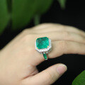 wholesale Gold Plated 925 Silver Ring with High Carbon Diamond, Chanel-style Emerald, Cocktail, Hot-selling Jewelry, Versatile for Women, Luxurious-0-2