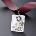 wholesale S925 Sterling Silver Source Factory Retro Buddhist Scripture Necklace Unisex Collarbone Chain Minimalist Fo Pendant Wholesale-0-5