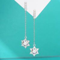 wholesale S925 Sterling Silver Moissanite Long Tassel Drop Earrings, Simple and Elegant Korean-style Dangle Earrings, Versatile Threader Earrings-1 carat + 1 carat (zircon) ear wire  925 silver