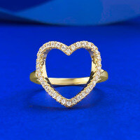 wholesale S925 Silver Gold Color Hollow Heart Ring with Surround-Set Accents, Petite and Elegant, for Live Streaming and Cross-Border Xiaohongshu-R1462 Gold Heart Size 8