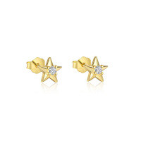 wholesale S925 Sterling Silver Wholesale Cross-border Light Luxury Sweet Design Zircon Earrings With Micro-set Color Zircons And Heart Shape-E4656-Gold/Pair of Stars 925 Silver
