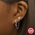 wholesale S925 Sterling Silver Star Moon Tassel Chain Inlaid Diamond Earrings, Korean Style Heart Unique Design Bright Silver-0-1