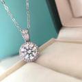 wholesale S925 Sterling Silver Moissanite Round Halo Necklace for Women, 1 Carat D Color, Luxury Advanced Collarbone Chain with Four-Prong Pendant and Full Diamond Accents-0-2