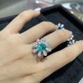 925 Silver 2025 Autumn Winter New 2ct Color Gemstone Flower Ring for Women-0-6