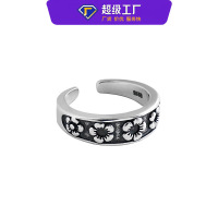 wholesale S925 Sterling Silver 2062 Korean Version Vintage Flower Minimalist Adjustable Tail Ring Knuckle Ring for Women-Vintage Silver [No. 7/Adjustable]>Adjustable opening