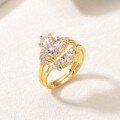 wholesale S925 gold-plated waterdrop main stone crown-style moissanite double-ring stackable ring for women, luxurious and elegant bestseller-0-1