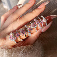 wholesale S925 Sterling Silver French New Arrival Ring for Women, Sweet and Elegant Pink Heart Geometric Zircon Design-DY121017-SW-BF 9