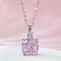 wholesale S925 silver jewelry new 10*10 pink diamond radiant cut small design luxury style necklace-0-0