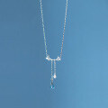 wholesale S925 Silver Blue Waterdrop Pendant Polished Butterfly Necklace Korean Version Fresh and Sweet Choker D8801-0-4