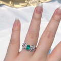 wholesale S925 Silver New Bow Ring Women's Emerald 5*7 Design Sense European and American Fashion-0-2