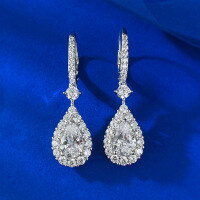 wholesale 925 Silver MuJing Jewelry European and American New Style 6*9 Teardrop Earrings Fashion Elegant Earrings for Banquet and Evening Gown Matching-E549 White Diamond 925 Silver