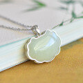 wholesale 925 Sterling Silver Inlaid with Hetian Jade Pendant Ruyi Longevity Lock Jade Necklace for Women-0-6