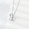wholesale S925 Sterling Silver Diamond-Inlaid Hollow Butterfly Necklace for Women, Fashion Minimalist Insect Animal Pendant-0-2