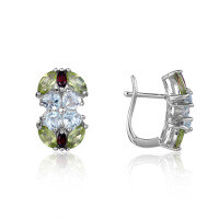 wholesale S925 Silver Fashionable and Elegant Gourd Natural Colored Gemstone Earrings, European and American Retro Personality Stud Earrings-Mixed Gemstones 925 Silver