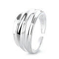 wholesale S925 silver trendy Japanese Korean concave-convex wave-shaped bold internet-famous design open adjustable ring-0-4