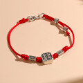 wholesale S925 Sterling Silver "Peace and Joy" Red String Couple Bracelet, Versatile Niche Design Woven Rope Accessory for Birth Year-0-5