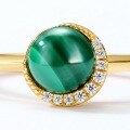 wholesale 925 Silver Gold Plated with Green Malachite Geometric Crescent Moon Ring for Women, Vintage Style with Round Zircon-0-3