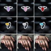 wholesale 925 Sterling Silver 15ct Teardrop Gemstone Ring High-End Luxury 5A Zircon Color Gemstone 6*9 High Carbon Diamond Women's Ring-Fireworks G-40 White US size 9#