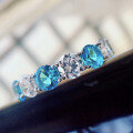 wholesale 925 Silver European and American Micro-Paved Round Diamond 5*5 Aquamarine Women's Index Finger Ring-0-1