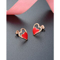 wholesale 925 Sterling Silver Red Heart Stud Earrings for Women, Small and Minimalist Peach Heart Earrings, New Rose Gold Earrings-0-2