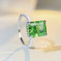 wholesale S925 Sterling Silver High Carbon Diamond Ice-Cut Cubic Zirconia Ring for Women, Emerald Color, European and American Style Full Diamond Ring-0-1