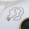 wholesale S925 Sterling Silver OT Buckle Love Heart Black and White Checkerboard Necklace, Ins Trendy Niche Stylish Pendant for Women-0-2