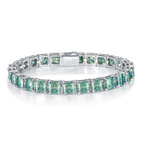 wholesale new rapper hip-hop trendy style 55mm blue-green pagoda cut moissanite unisex bracelet with metal material-Blue-green single grain 5.5mm>16cm