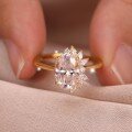 wholesale S925 Gold-Plated Oval Moissanite Ring for Women, Petal Design, Light Luxury Style, Commemorative Gift, Best-Seller-0-2