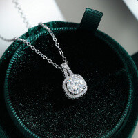 S925 Silver 1-Carat Moissanite Necklace, T-Style Square Pendant-1-carat necklace (superior white moissanite)  925 silver