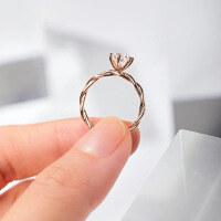 wholesale S925 silver gold-plated rose gold 80-point six-claw diamond ring with vine and floral twist shank in a simple and simulated style-White>No. 9