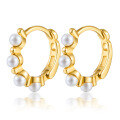 wholesale S925 Sterling Silver Geometric Pearl Ear Hoop Clasp, Fashionable French Chic Style, Luxurious Retro High-End Earrings-0-0