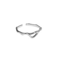 wholesale S925 sterling silver 504 Korean version INS niche design minimalist versatile irregular glossy textured open ring for women-Platinum [No. 14/Adjustable]>Opening adjustable