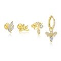 wholesale S925 Sterling Silver Cross-border Small Bee Earrings, Women's Fashion Marquise Zircon Flower Ear Stud Set Wholesale-0-0