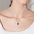 wholesale S925 Silver European and American Style Moss Pendant Collarbone Necklace with Moss Agate Pendant, Fashionable and High-End Cross-Border Hot Item-0-2