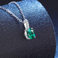 S925 Sterling Silver Moissanite Egg-Cut Cultured Emerald Ruby Sapphire Necklace-Cultured Emerald Zambia 5×7mm  925 Silver