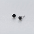 wholesale S925 Sterling Silver Earrings Women Korean Style Minimalist Round Black Drip Glue Ear Studs Women's Ear Accessories E3371-0-2