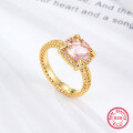 wholesale 925 Silver Jewelry Set Exquisite High-End Versatile Necklace for Women Square Pink Zircon Pendant European-American Necklace-0-2