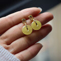 wholesale S925 silver retro elegant chicken-fat yellow amber safety buckle earrings, versatile amber jewelry-0-2